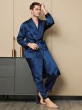 SilkSilky CA Pure Silk Long Sleeve Lapel Men's Robe DarkBlue 005