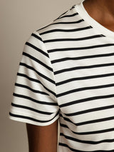 [White Stripe] SilkSilky-CA Short Sleeve Crew Neck Women's T-Shirt 004