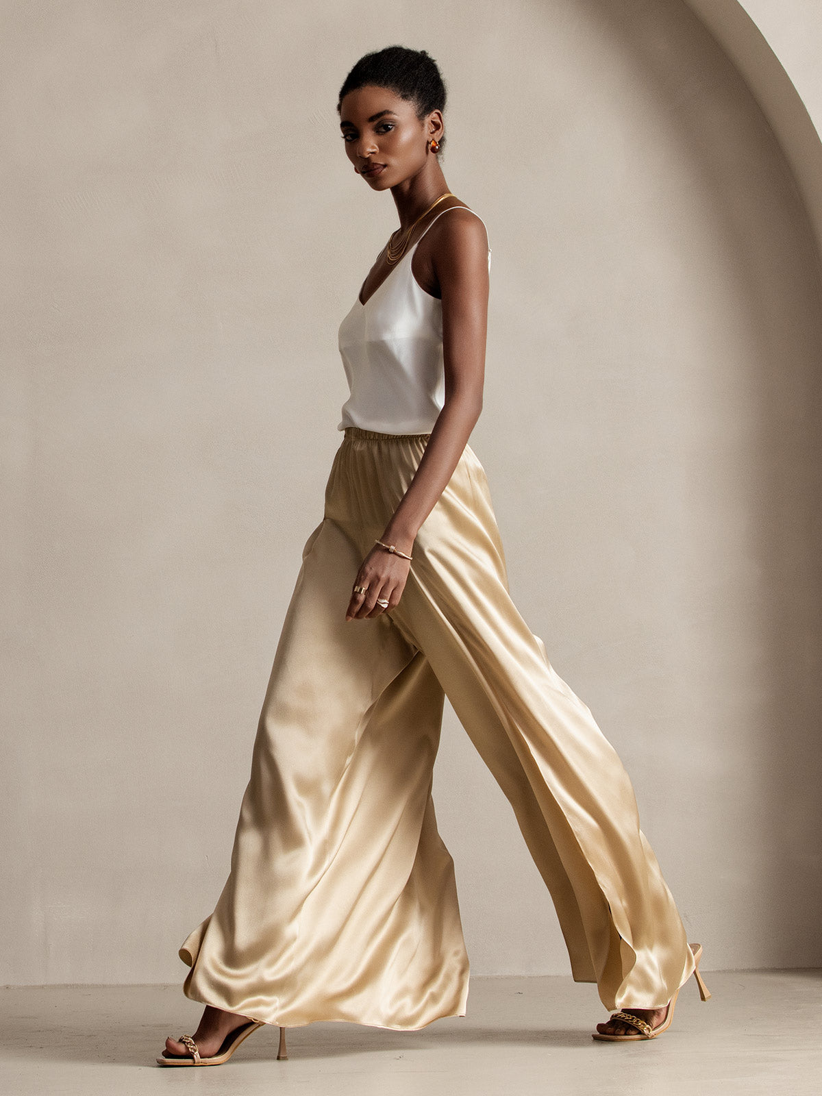 [Champagne] SilkSilky-CA 19Momme Silk Split Women's Pants 007