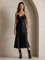 [Black] SilkSilky-CA Spaghetti Strap V Neck Dress 003