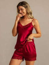 [Wine] SilkSilky-CA Spaghetti Strap V Neck Camisole Set 003