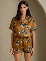 [Brown Lion] SilkSilky-CA Short Sleeve Notch Collar Women's Pajamas 004