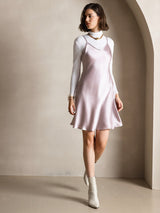 [Lavender] SilkSilky-CA Spaghetti Strap V Neck Dress 001