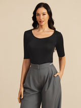 [Black] SilkSilky-CA Half Sleeve Women's T-Shirt 005