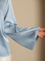 [Grayish Blue] SilkSilky-CA Long Sleeve Boat Neck Blouse 005
