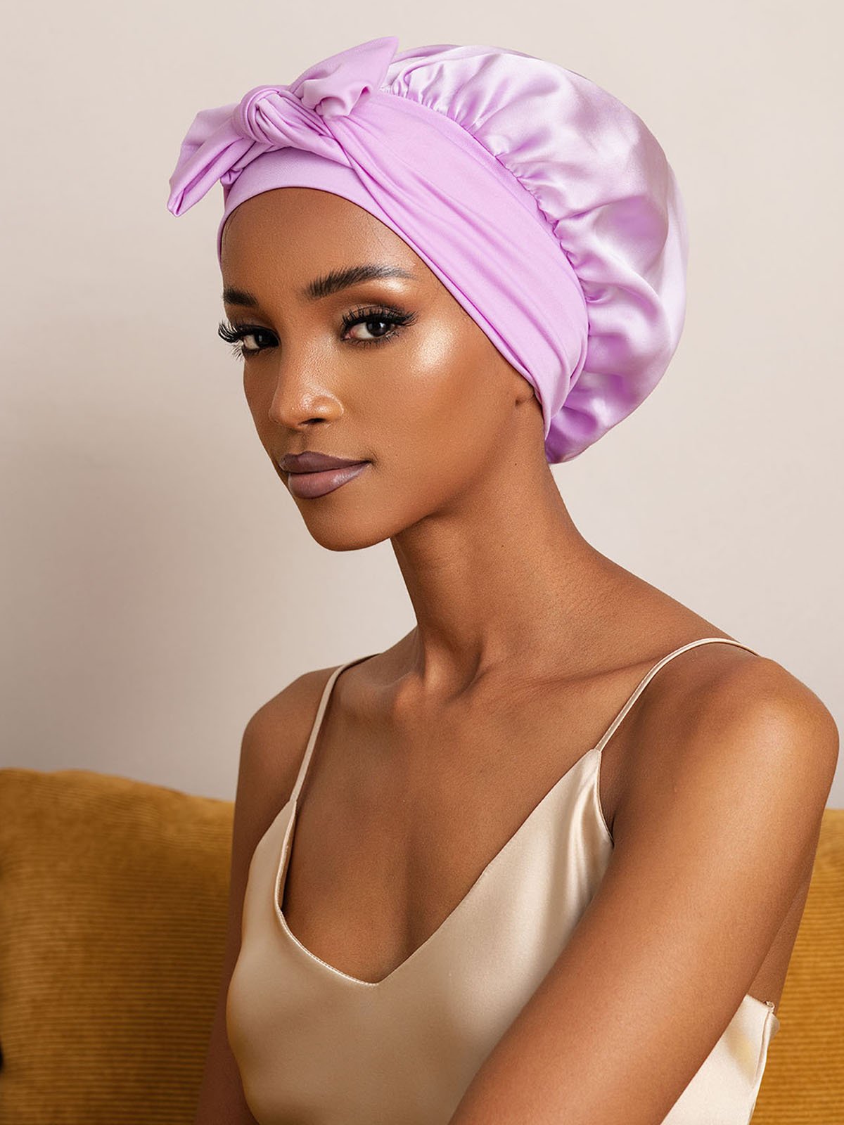 SilkSilky-CA Pure Silk Sleep Cap Lavender 004