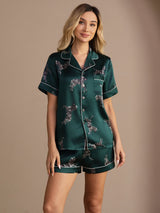 [Emerald Zebra] SilkSilky-CA Short Sleeve Lapel Collar Women's Pajamas 001