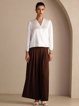 [White] SilkSilky-CA Long Sleeve Wrap Women's Blouse 007