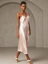 [Pink] SilkSilky-CA Spaghetti Strap V Neck Dress 003