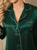 SilkSilky CA Long Sleeve Lapel Women's Pajamas Green 007