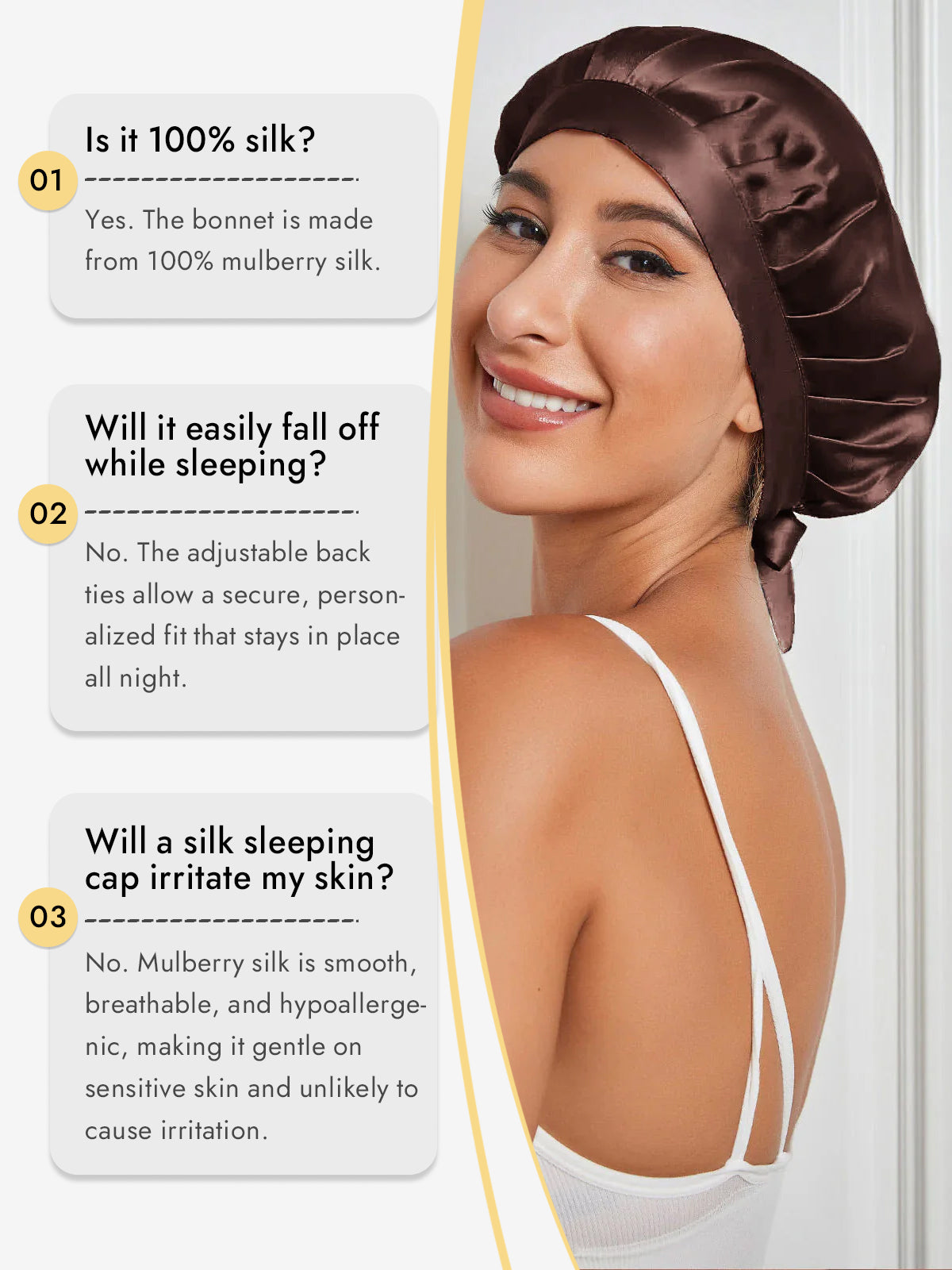 [Coffee] SilkSilky-CA Pure Silk Sleep Cap 006