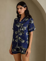 [Navy Lion] SilkSilky-CA Short Sleeve Notch Collar Women's Pajamas 003