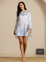 [Light Blue] SilkSilky-CA Long Sleeve Lapel Collar Nightshirt 007