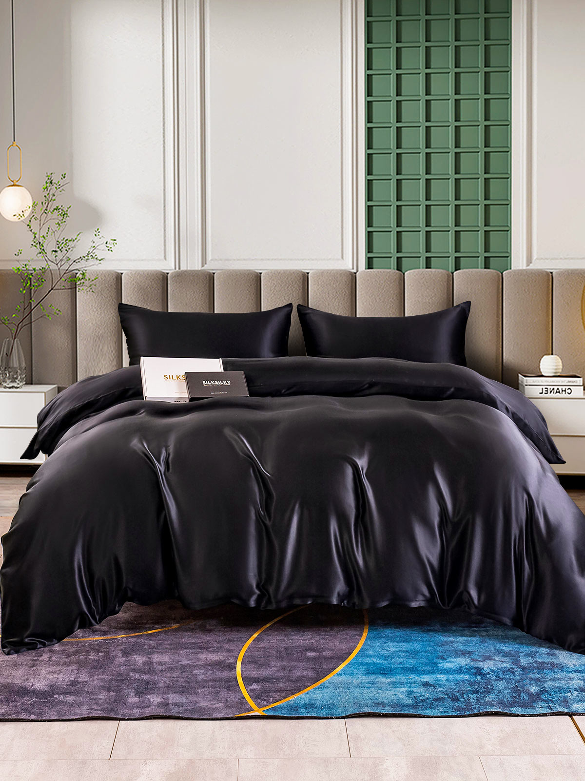 SilkSilky CA 25Momme Pure Silk Bedding Set Black 001