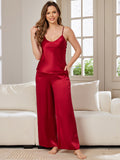 SilkSilky CA Pure Silk Sleeveless V Neck Camisole Set Wine 001