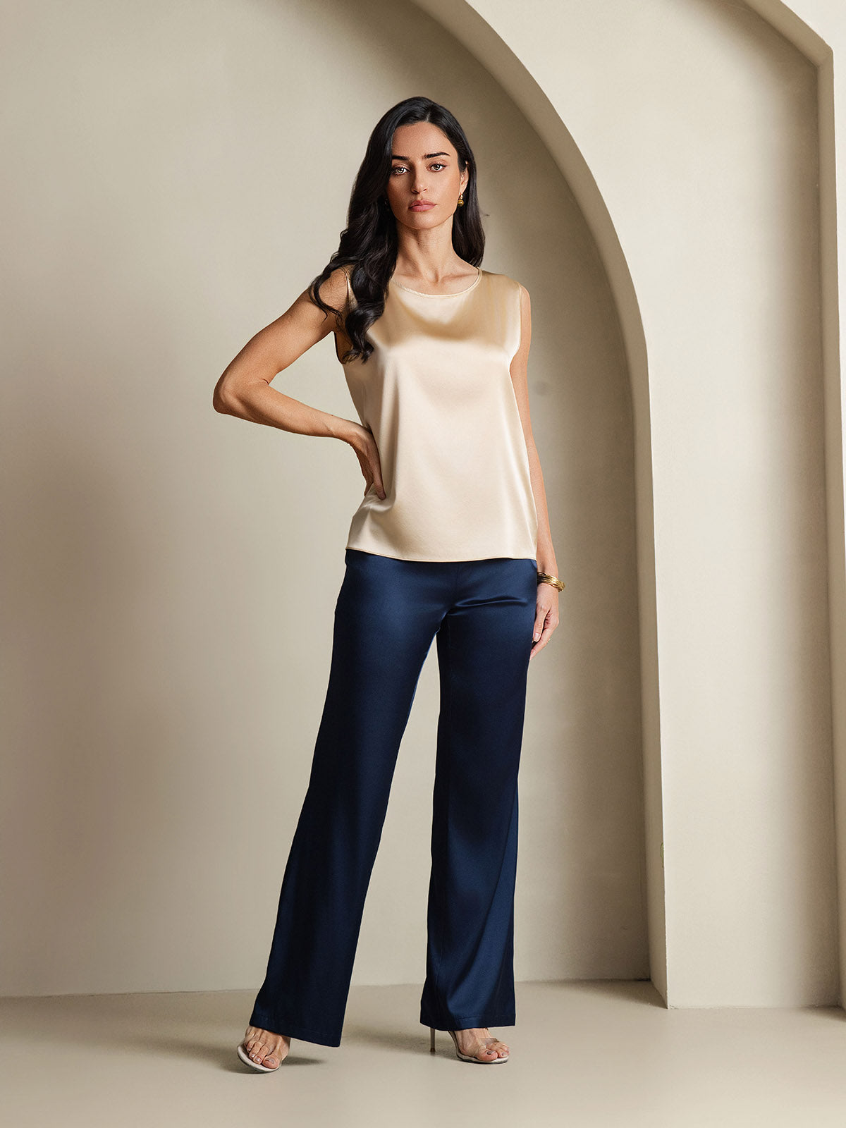 [Champagne] SilkSilky-CA 19Momme Silk Round Neck Camisole 008