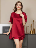 SilkSilky CA Pure Silk Short Sleeve Round Neck Women's Pajamas Wine 001