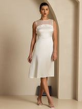 [White] SilkSilky-CA Sleeveless Illusion Neck Dress 005
