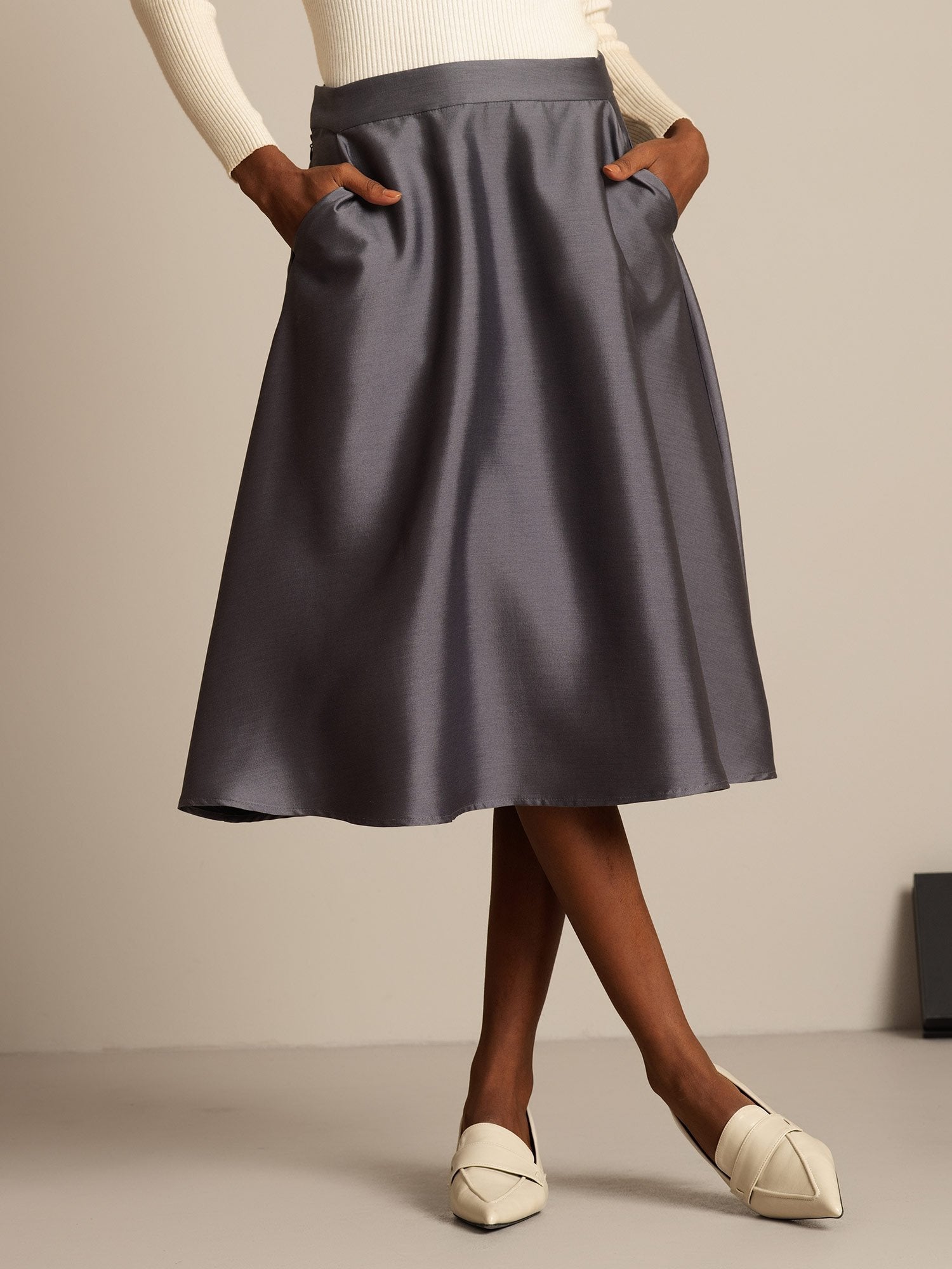 [Gray] SilkSilky-CA 32Momme Silk-Wool Blend Skirt 001,