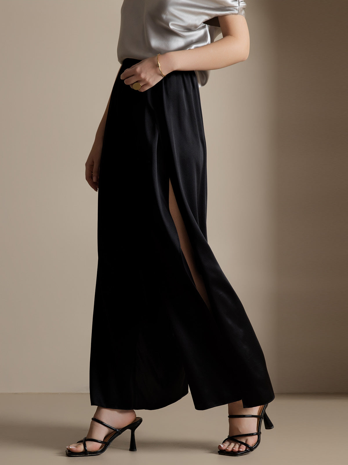 [Black] SilkSilky-CA 19Momme Silk Split Women's Pants 005