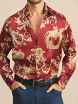 [Wine Dragon] SilkSilky-CA Long Sleeve Lapel Collar Men's Shirt 004
