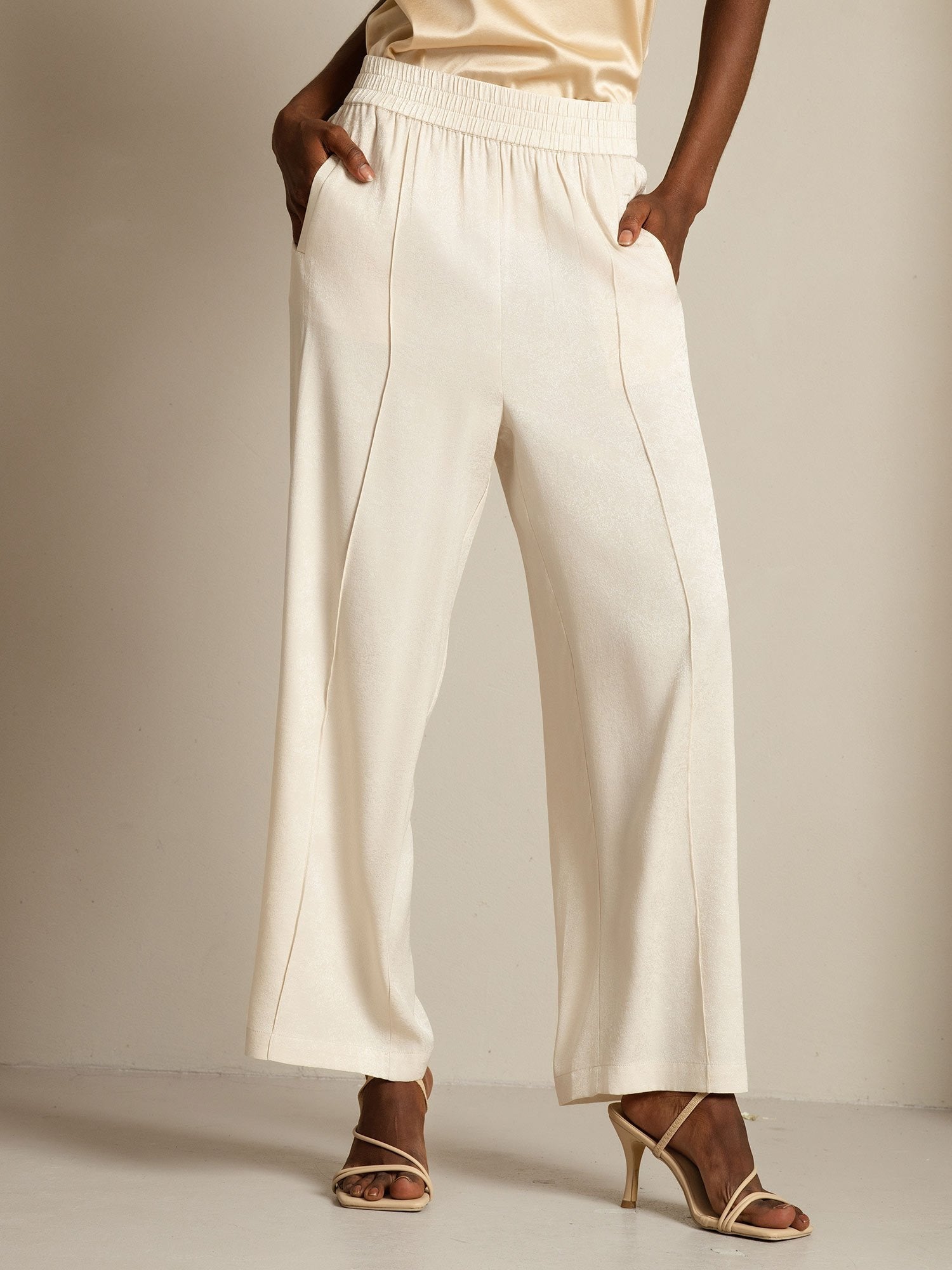 [Beige] SilkSilky-CA 22Momme Silk Womens Pants 003
