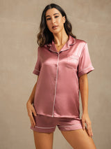 [Pale Mauve] SilkSilky-CA Short Sleeve Lapel Collar Women's Pajamas 003