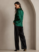 [Dark Green] SilkSilky-CA Long Sleeve Lapel Collar Women's Shirt 002