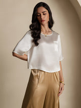 [White] SilkSilky-CA Half Sleeve Scoop Neck Women's T-Shirt 006