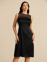 [Black] SilkSilky-CA Sleeveless Illusion Neck Dress 004