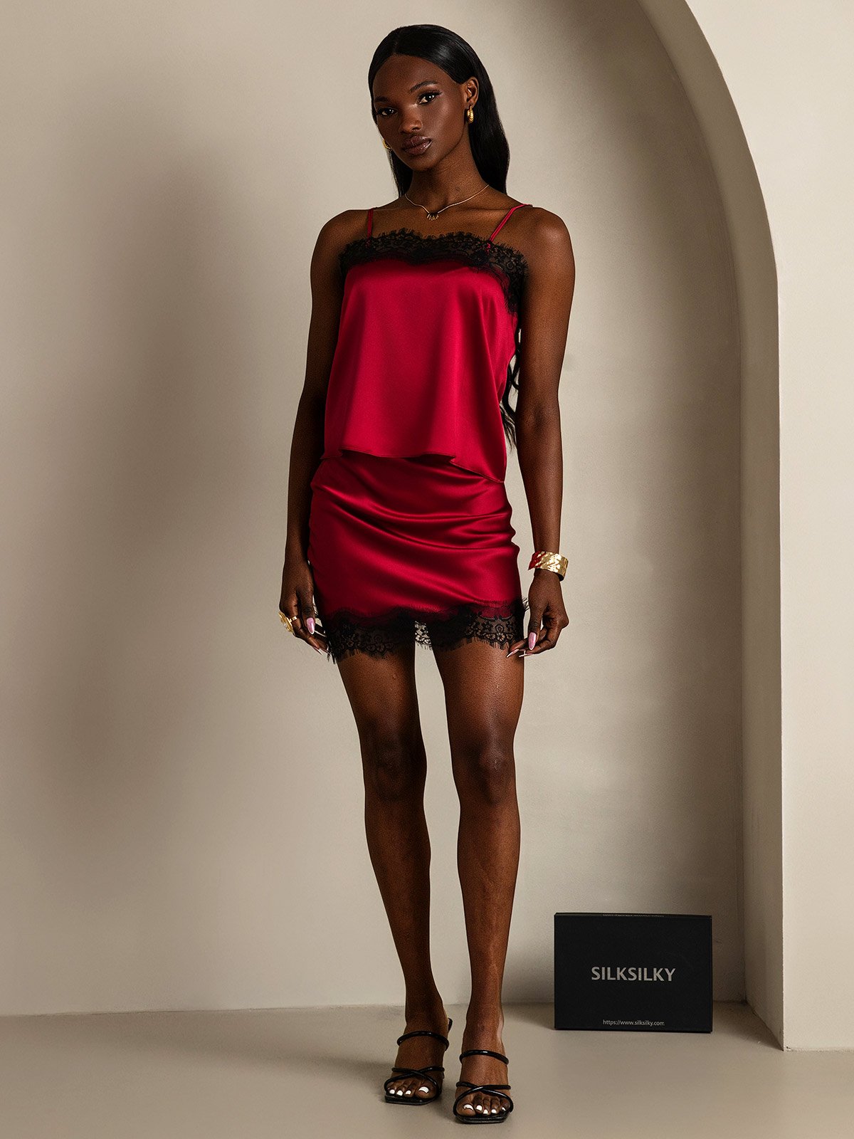 SilkSilky-CA 19Momme Silk Camisole Set Wine 001