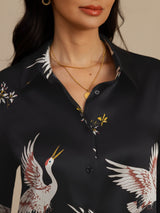 [Black] SilkSilky-CA Long Sleeve Lapel Collar Women's Shirt 007