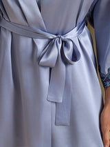 [Steel Blue] SilkSilky-CA 3/4 Sleeve V Neck Nightgown&Robe Set 004