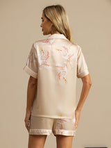 [Champagne] SilkSilky-CA Short Sleeve Lapel Collar Women's Pajamas 002
