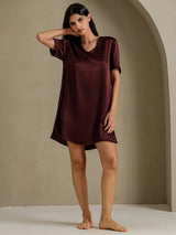 [Brown] SilkSilky-CA Half Sleeve V Neck Nightgown 006