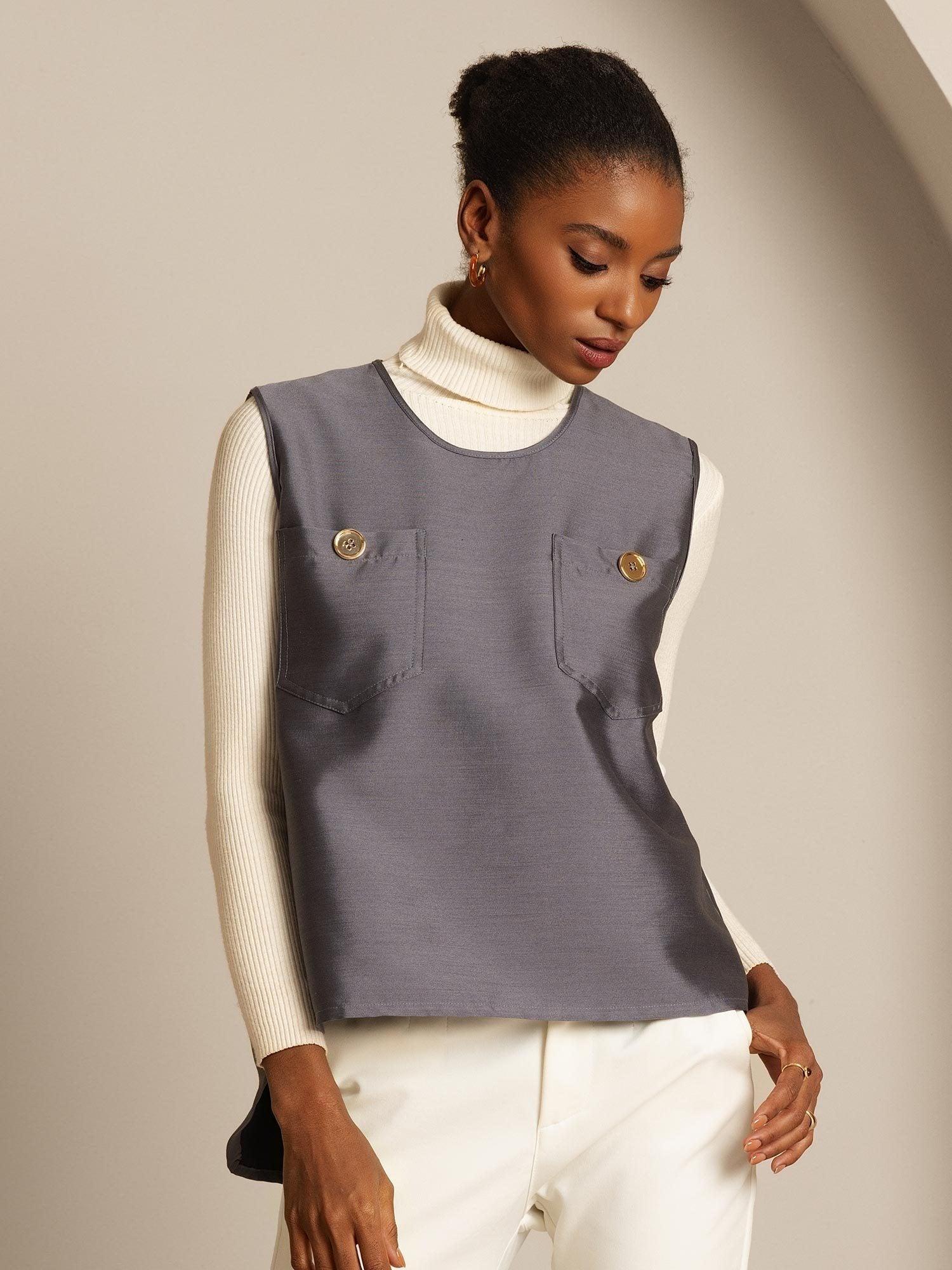 [Gray] SilkSilky-CA 32Momme Silk-Wool Blend Womens Vest 006,