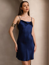 [Dark Blue] SilkSilky-CA Spaghetti Strap Cowl Neck Dress 006