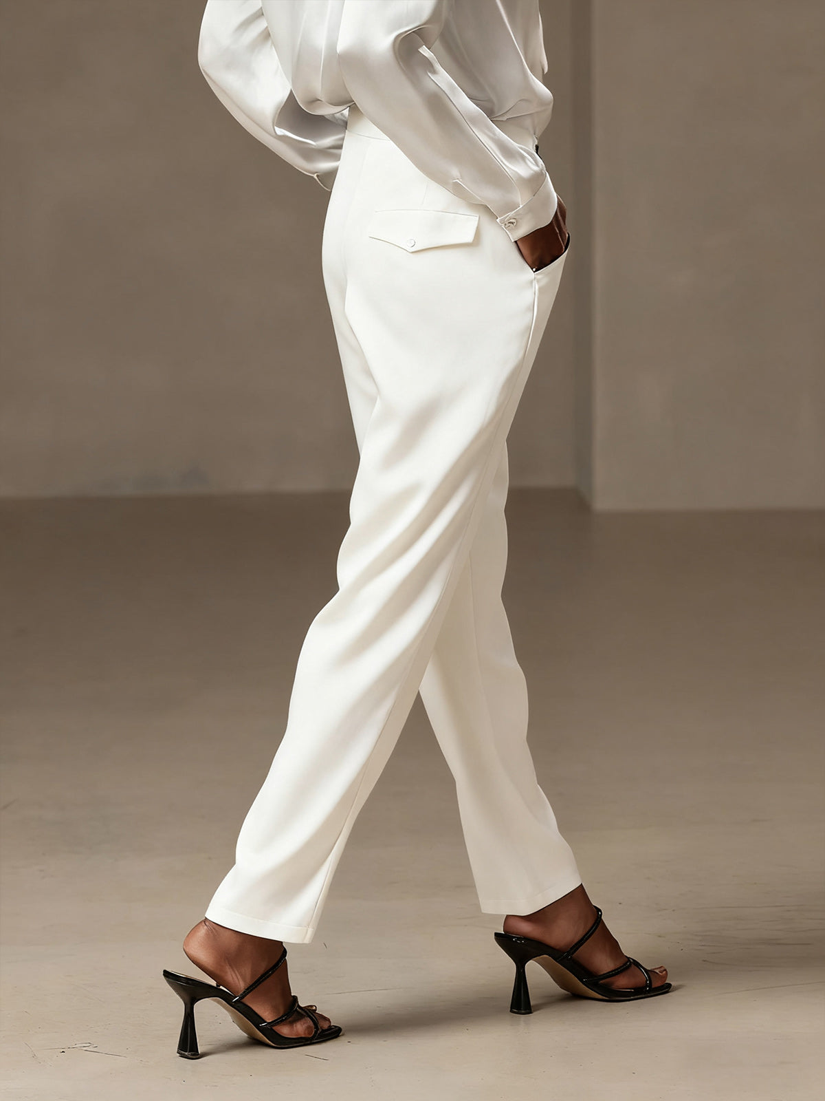 [White] SilkSilky-CA 19Momme Silk Womens Pants 002