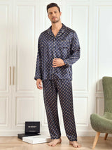 [Navy Chain] SilkSilky-CA 19Momme Long Sleeve Notch Collar Men's Pajamas 010