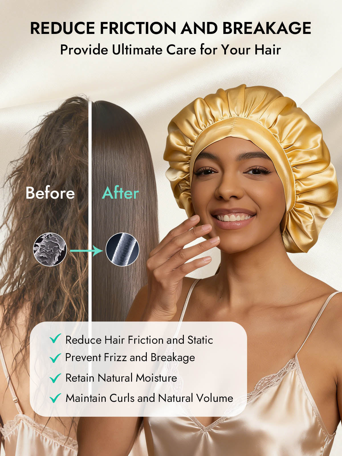 [Champagne] SilkSilky-CA Pure Silk Sleep Cap 003