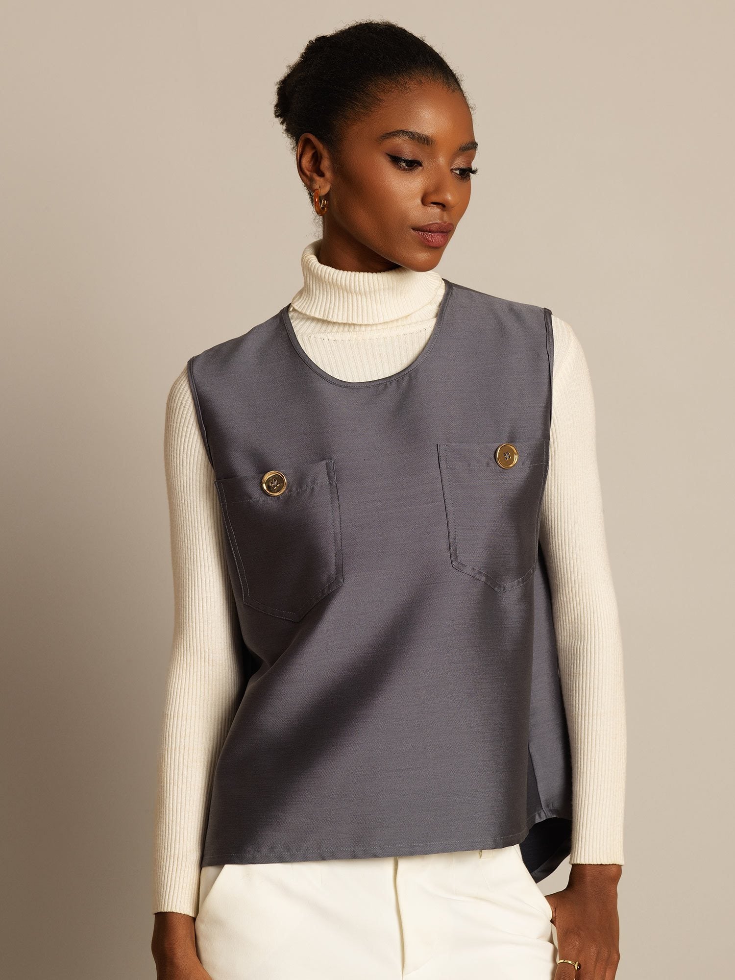 [Gray] SilkSilky-CA 32Momme Silk-Wool Blend Womens Vest 004,