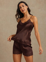 [Brown] SilkSilky-CA Spaghetti Strap V Neck Camisole Set 003