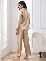 [Champagne Gold] SilkSilky-CA Long Sleeve Lapel Collar Women's Pajamas 002