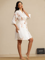 [White] SilkSilky-CA 3/4 Sleeve Women's Robe 007