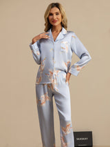 [Light Blue] SilkSilky-CA Long Sleeve Lapel Collar Women's Pajamas 004