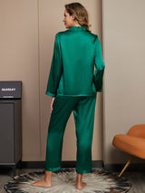 [Green] SilkSilky-CA Long Sleeve Lapel Collar Women's Pajamas 002