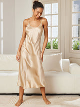 [Champagne] SilkSilky-CA Spaghetti Strap V Neck Nightgown 003