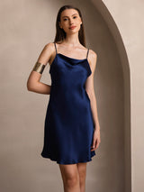 [Dark Blue] SilkSilky-CA Spaghetti Strap Cowl Neck Dress 005