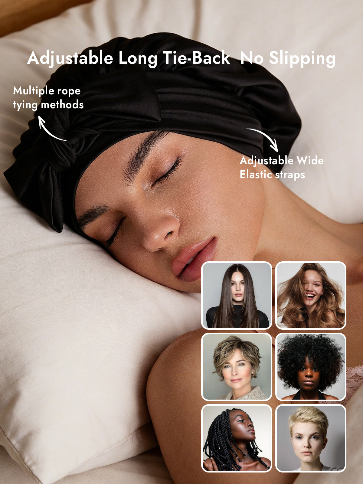 [Black] SilkSilky-CA Pure Silk Sleep Cap 004