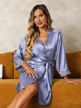 [Steel Blue] SilkSilky-CA 3/4 Sleeve Women's Robe 004